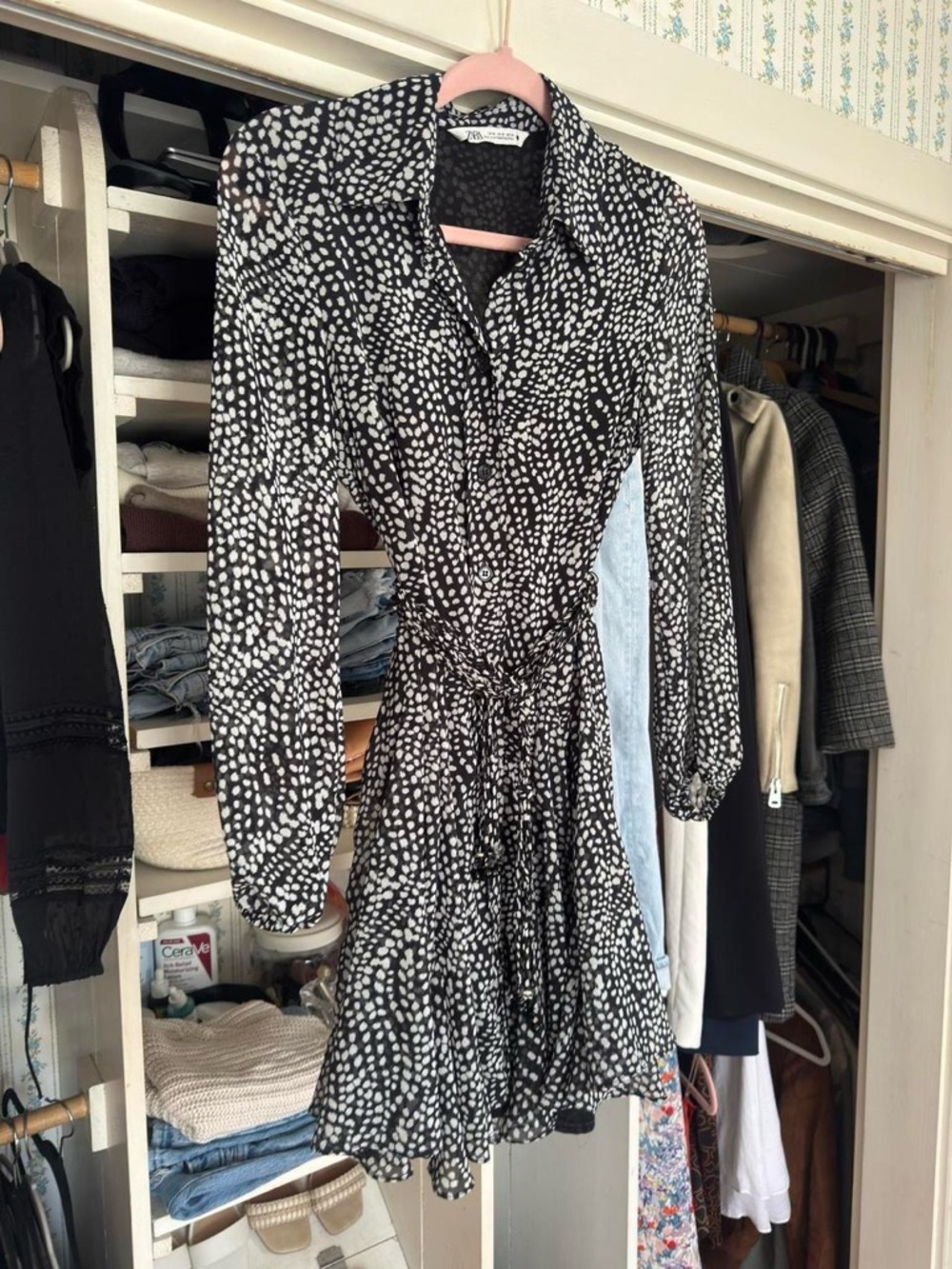 Zara Polka Dot Flowy Boho Mini Dress